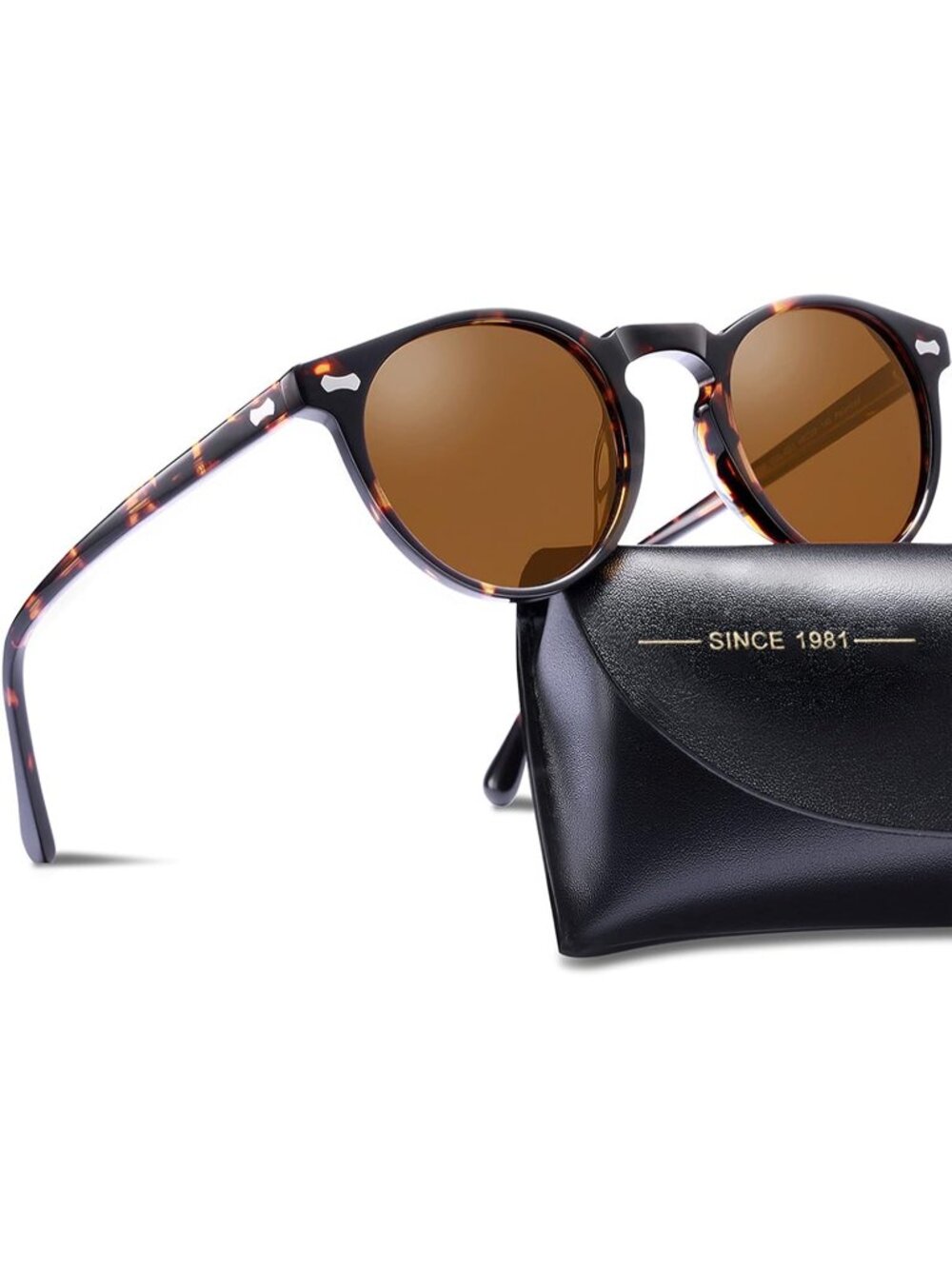 Women's Tortoise Brown Vintage Round Acetate Polarized Sunglasses UV Protection